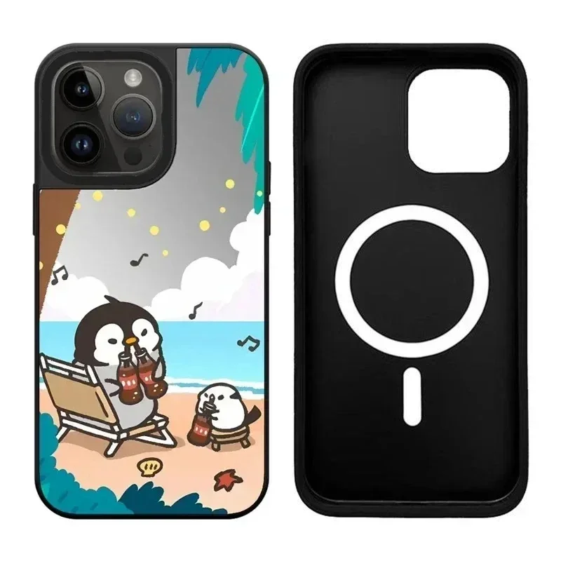 

Cute Penguin iPhone 11 12 13 14 15 Pro Max Mirror Surface MagSafe Case Cover Shell