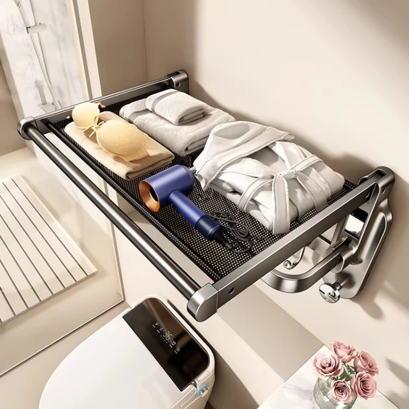 

No-Drill Suction Towel Rack,Foldable Wall Mounted Bathroom Organizer for Towels&Robes,Space-Saving Multi-Purpose Hanging Storage