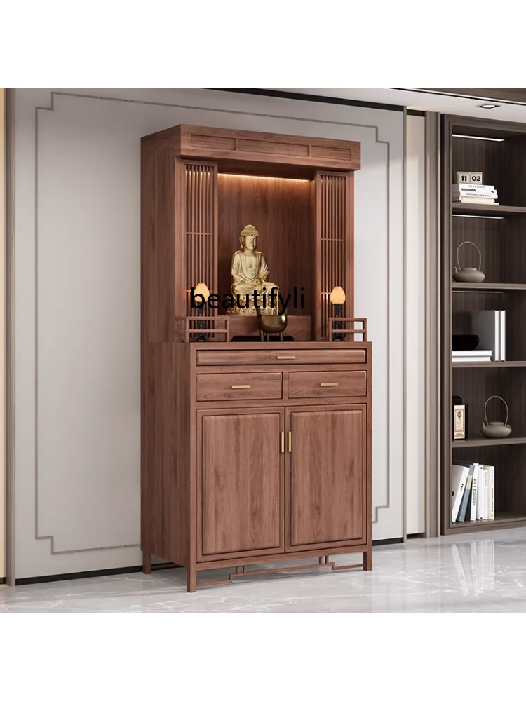 Customized New Chinese Style Avalokitesvara Altar Black Walnut Clothes Closet God of Wealth Company Home Worship Table