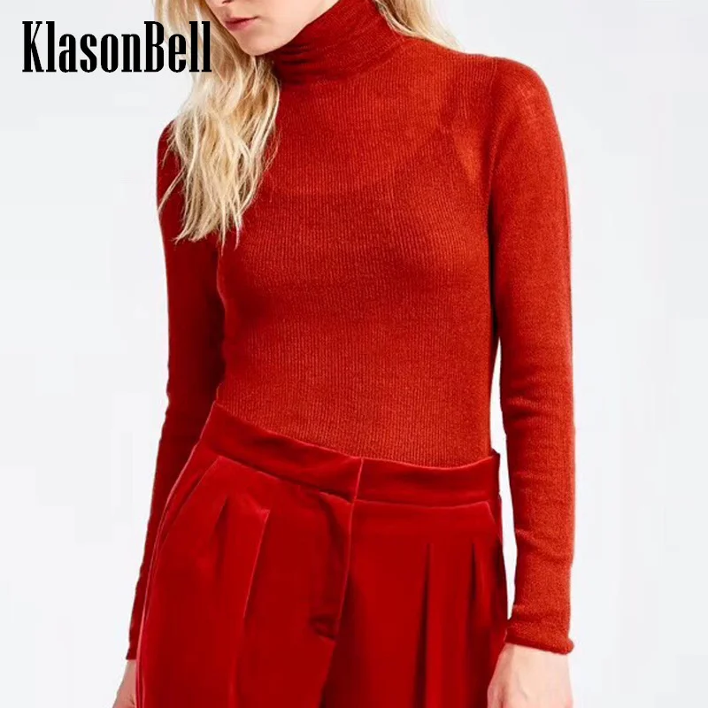 

10.17 KlasonBell 100% Cashmere Knit Soft Fine Yarn Turtleneck Pullover Sweater Fashion Comfortable Subcoating Knitwear Women