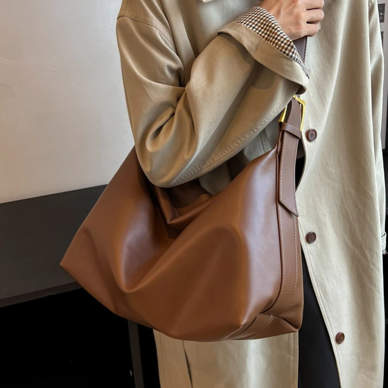

Fashion Underarm Shopper Totes Vintage Design PU Leather Boston Handbag for Women Casual Large Capacity Shoulder Crossbody Bags