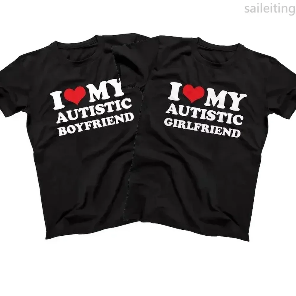 Ich liebe meine autistische Freundin, Freund, T-Shirt, passendes Paar-T-Shirt, für Sie und Ihn, kurzärmliges T-Shirt, Streetwear, Y2K – Detail 4