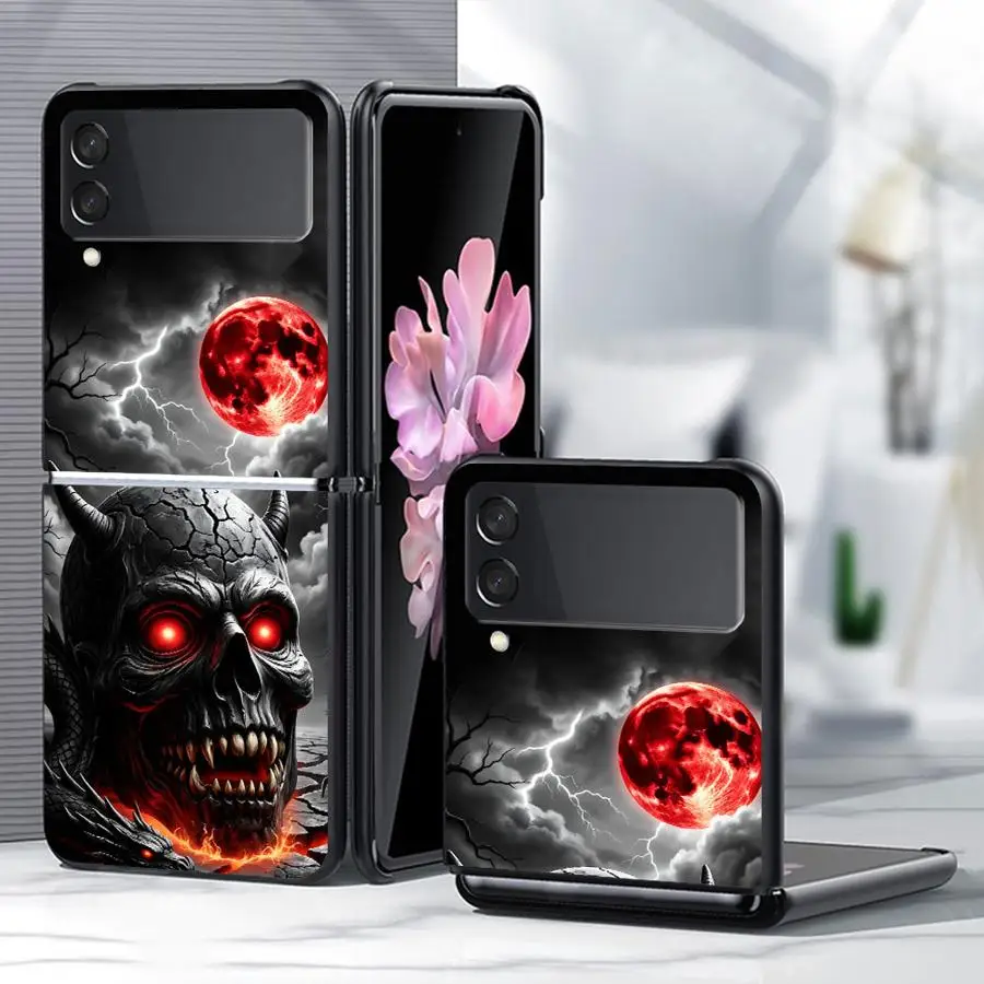 Devil Skull With Red Moon Phone Shell Funda Case for Samsung Galaxy Z Flip 8 Flip3 Flip4 Flip6 Flip5 Flip7 FE Z Flip 7 6 5 4 3