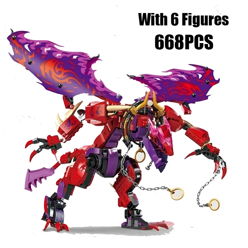 

668PCS Ninja Thunderfang Dragon of Chaos Building Blocks With 6 Figures Construction Bricks Toy Gift For Children Kids