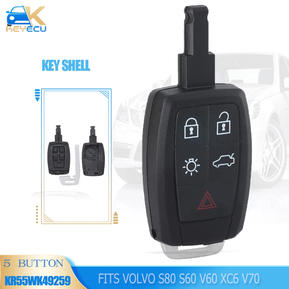 

KEYECU 5 Button Smart Remote Key Shell Case Fob for 2007 2008 2009 2010 2012 2013 Volvo C30 S40 V50 C70 KR55WK49259