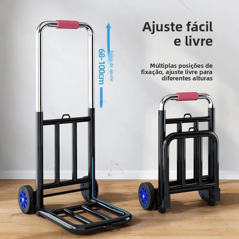 ポータブル手引き荷物カート頑丈なショッピングカートプルロッド手押し式ミニチュア貨物車両ステンレス鋼金属ボディ