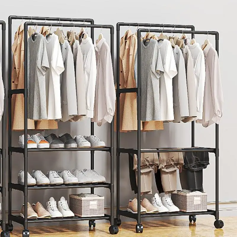 Heavy Duty Garment Rack Double Rods Clothing Racks on Wheels Rolling Clothes Organizer for Coats Shirts Dress Multi-functional