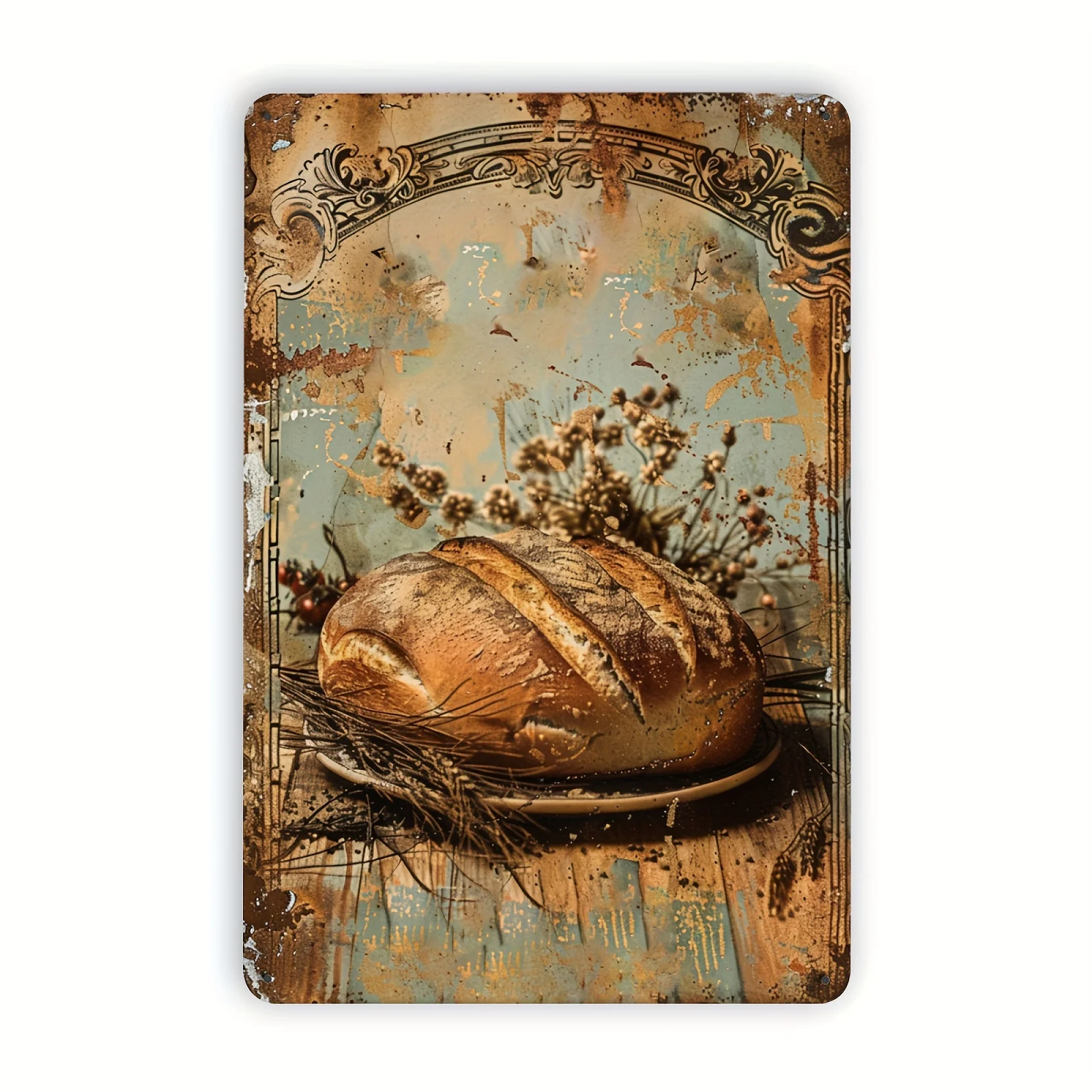 Rustic Bread & Wheat Vintage Metal Tin Sign - Ideal for Kitchen, Farmhouse, Country Restaurant Decor