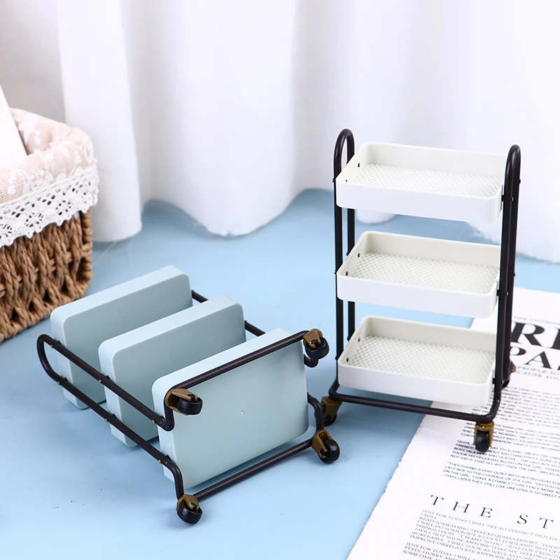 

Dollhouse Trolley Dining Car Shelf Bookshelf w/ Wheels Doll Storage Display Rack