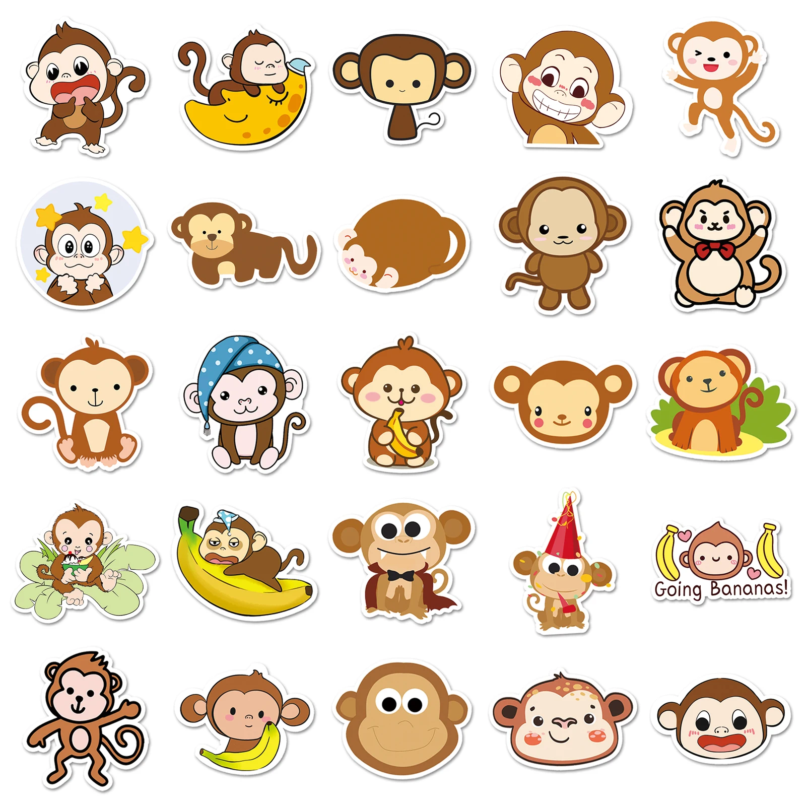 50Pcs Little Monkey Series Cartoon Cute Waterproof Sticker Skateboarding Snowboard Retro Vinyl Sticker