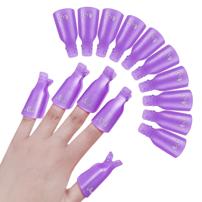 10 pçs/saco colorido acrílico manicure arte mergulhado boné clipe de limpeza de unhas manicure uv gel unha polonês mergulhado ferramenta de embrulho dedo