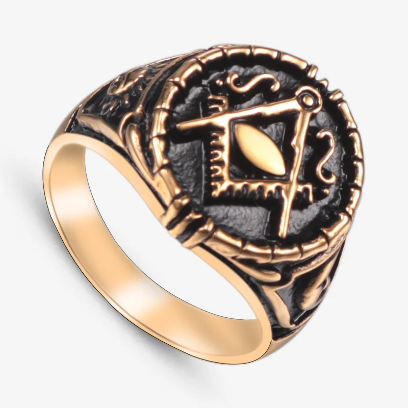 Punk Rock Stainless Steel Freemasons Masonic AG Round Finger Rings for Men Retro Jewelry Size 8-12