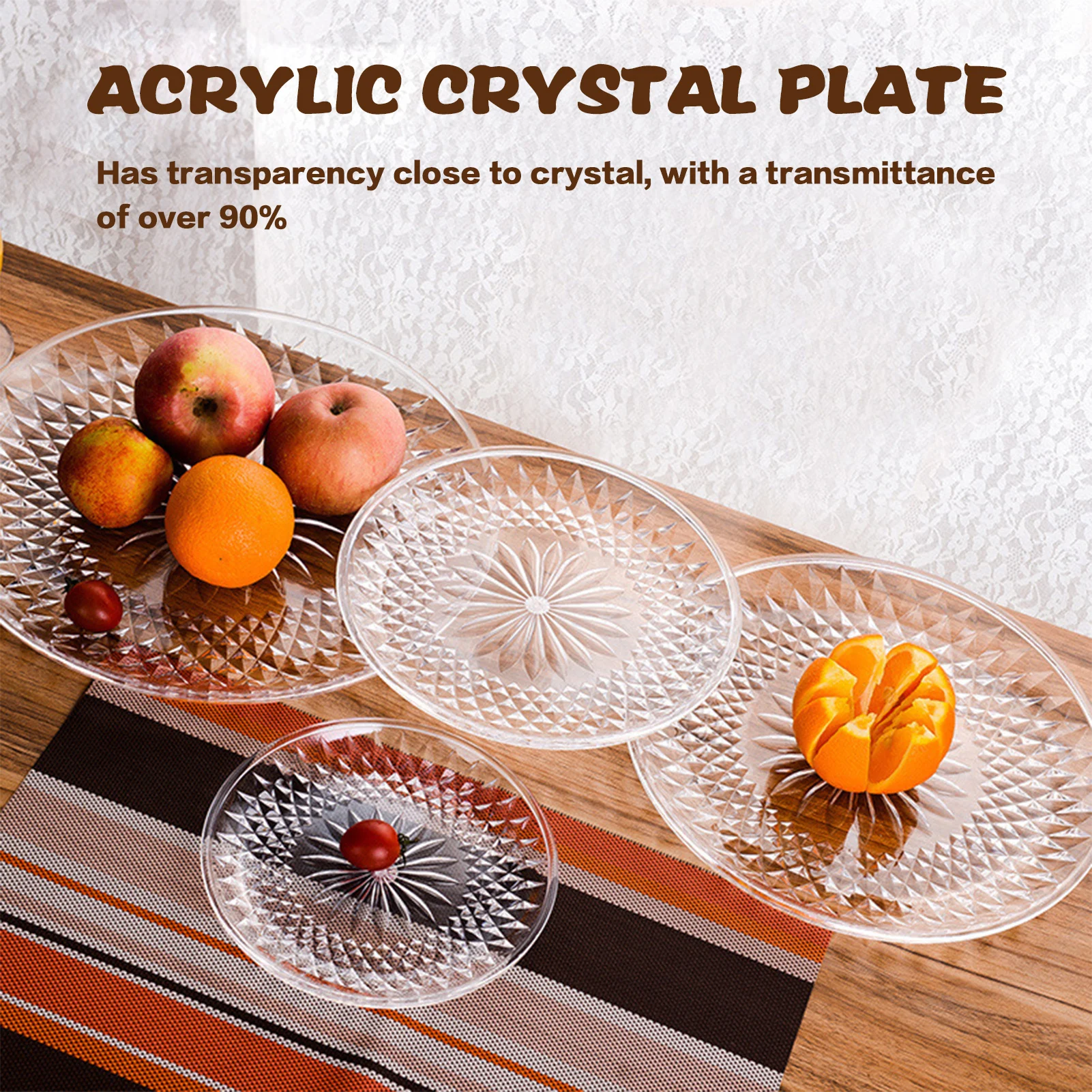 15/20/25/30cm Acrylic Round Fruit Salad Plates Kitchen Supplies Crystal Food Serving Holders Plates For Living Room Coffee Table