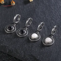S925 Sterling Silver Natural Kyanite Sun Flower Shaped Earrings Vintage Labradorite Hoop Earrings for Women