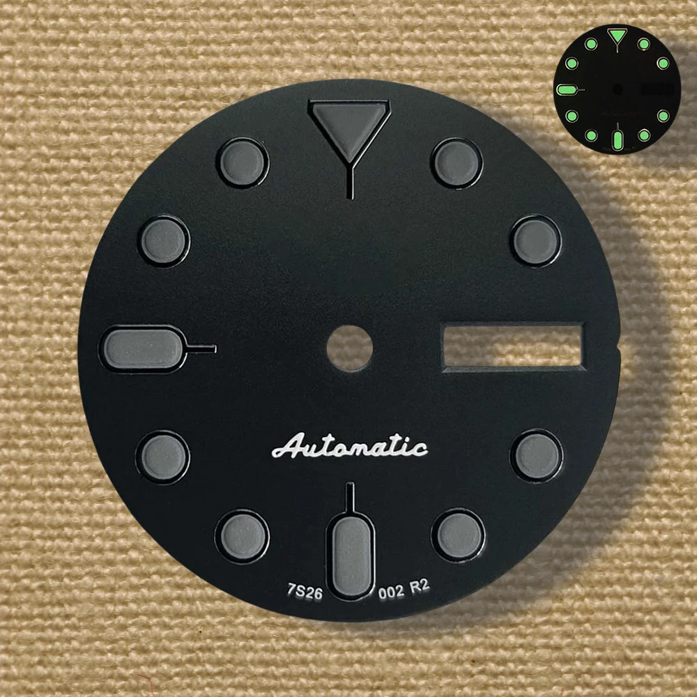 28,5 мм S 5, логотип SKX007, черный циферблат, подходит для NH36/4R36, зеленый светящийся двойной календарь, модификация часов, аксессуары