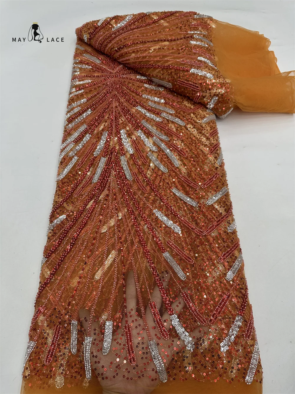 

2025 Luxury French Mesh Embroidery Beaded Lace Fabrics African Nigerian Sequins Lace Fabric For Wedding Dress Sewing Material