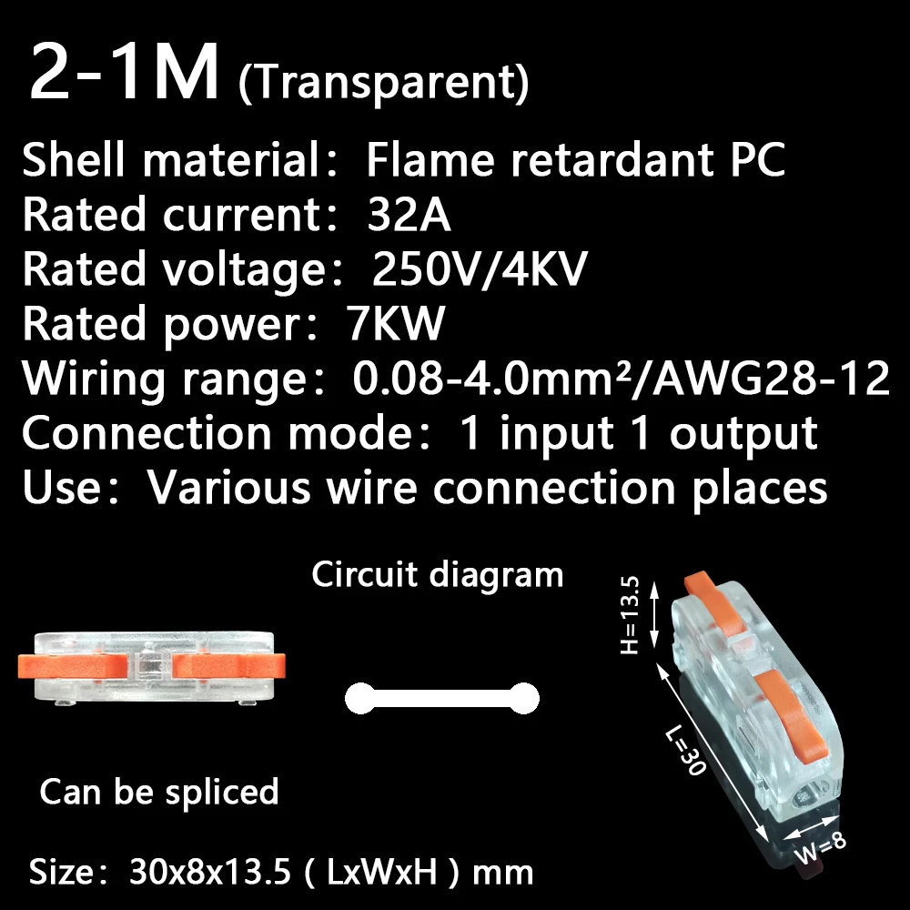 Mini Fast Wire Cable Connectors, Condutor Compacto, Spring Splicing, Fiação Connector, Push-in Terminal Block, 2-2m
