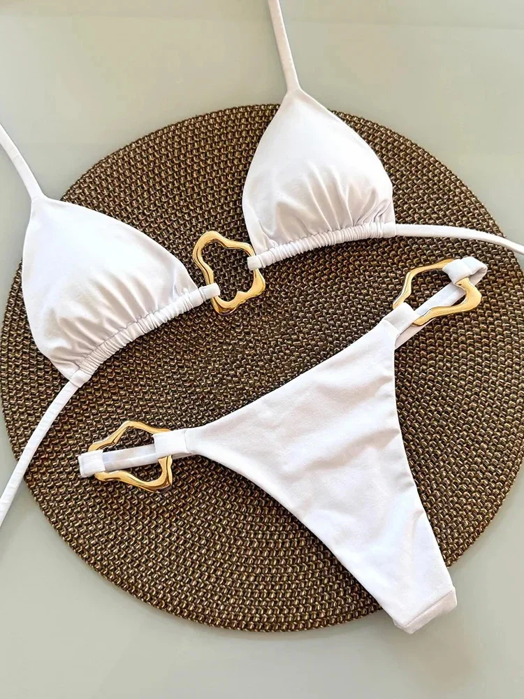 

2025 Women Swimsuit Solid Swimwear Thong Bikinis Set Sexy Halter Micro Bikini Brazilian Beach Wear Bathing Suit Biquini Female