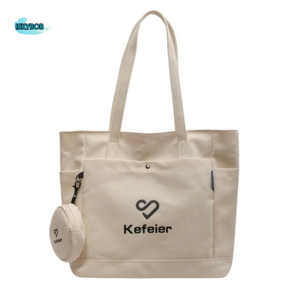 

Сумка-тоут в корейском стиле из холщовой ткани с маленьким кошельком, универсальная женская сумка через плечо, однотонная, большой вместимости