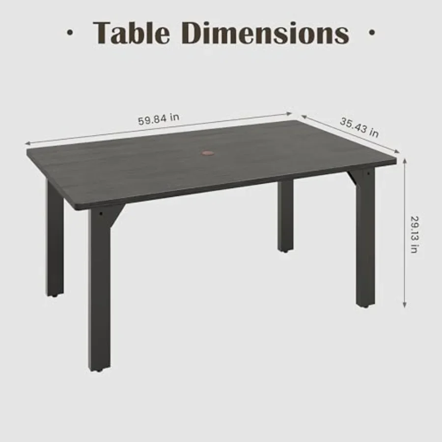 Patio Dining Table for 6, Powder-Coated Metal Outdoor Dining Table in Slate Gray with Rust-Resistant Finish and Centered 2 Umbr