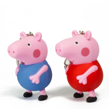 Peppa 돼지 LED 손전등 키 체인, 소리와 함께, 재미 있고 귀여운 키 링, 어린이 장난감 선물, 발렌타인 선물 가방 팬던트 