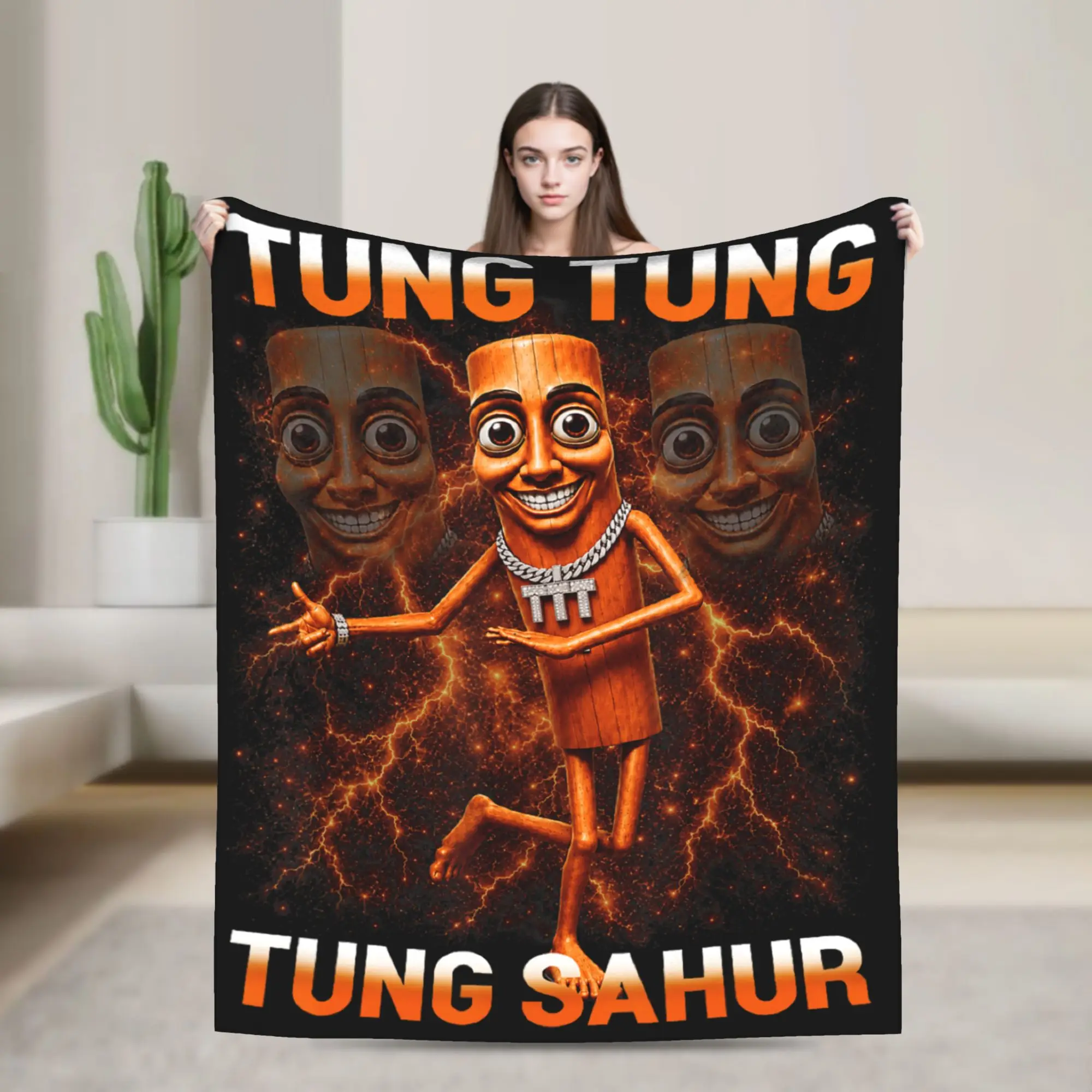 Tung Tung Tung Sahur is Calling Funny Viral Dance Meme Soft Blanket Novelty Picnic Throw Blanket Couch Chair Flannel Bedspread