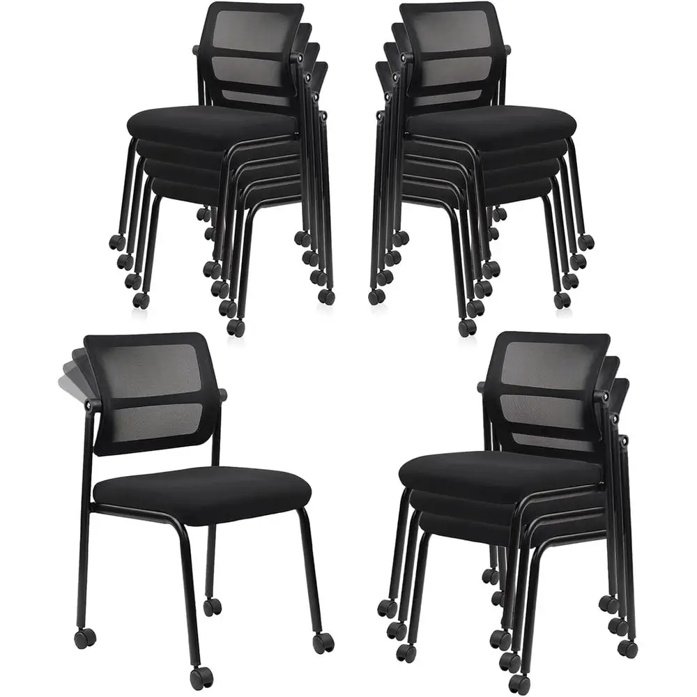 

Stackable Mesh Office Chairs with Adjustable Backrest, Wheels, for Waiting Rooms, Conferences, and Schools, Black, 12 Pack