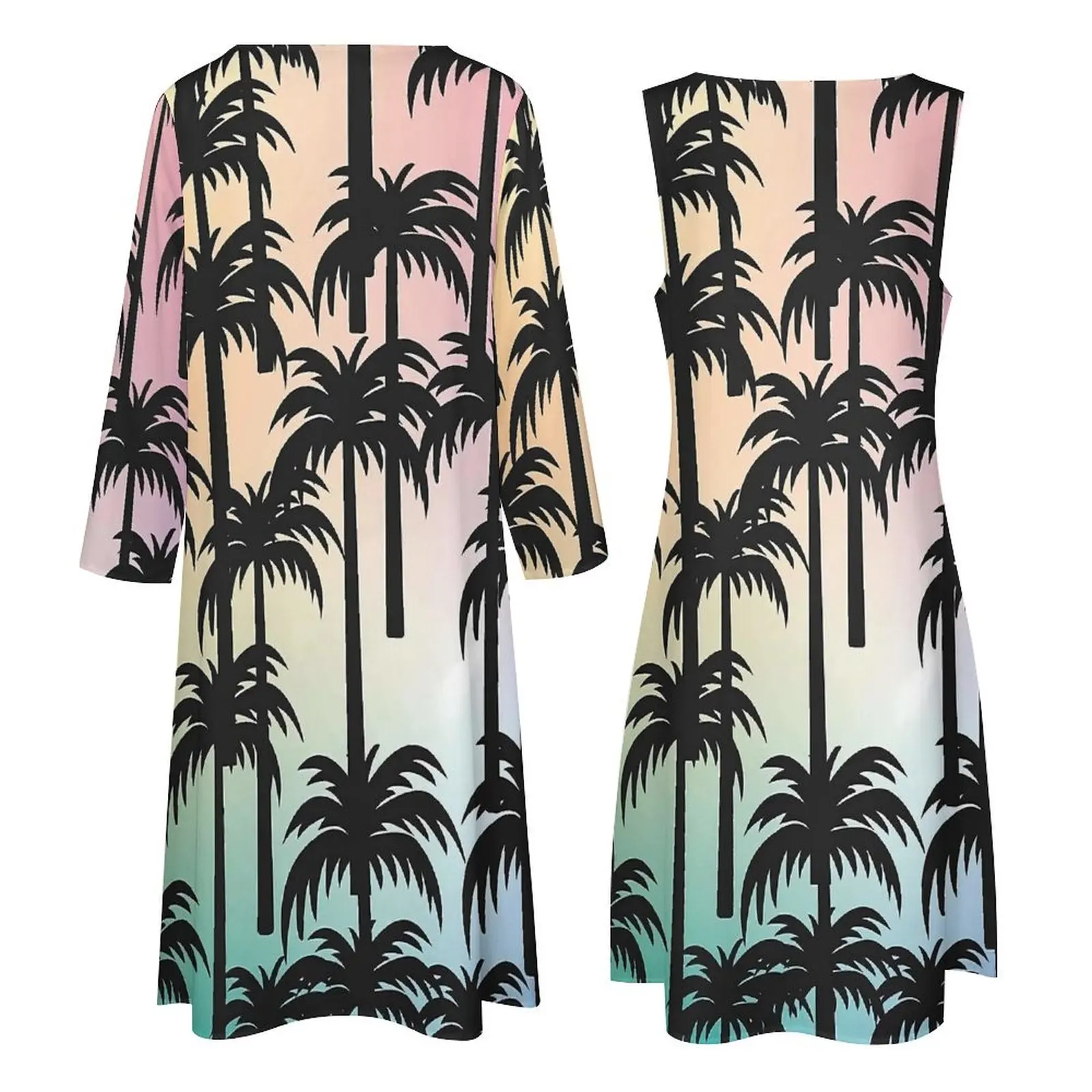 Rainbow Sunset Palm Trees ชุดแขนยาว Streetwear Boho Beach ชุดยาวผู้หญิง Maxi ชุดของขวัญวันเกิด