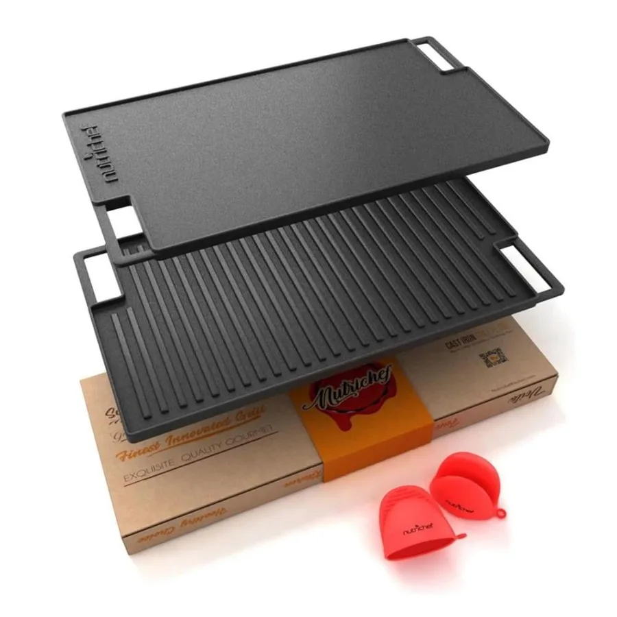 

18" Cast Iron Skillet Reversible Grill Plate Pan for Stove Top Black
