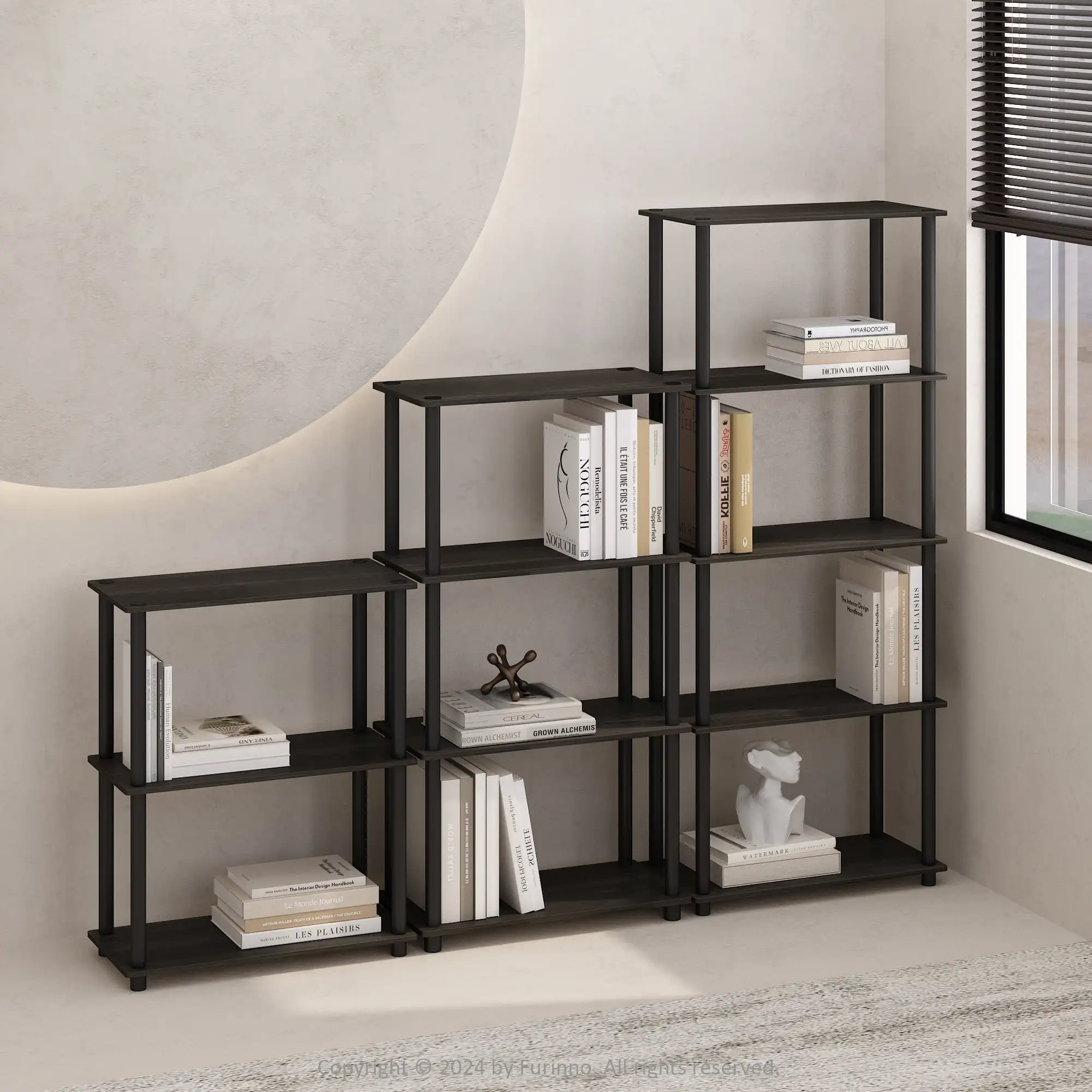 Furinno Turn-N-Tube 3-Tier Multipurpose Compact Display Rack, Shelving Unit, Bookcase, Espresso/Black