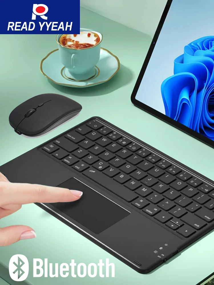 Nowa Mini Bezprzewodowa Klawiatura Bluetooth z Funkcją Myszy do iPad A16 2025, Kompatybilna z Androidem, iOS, Windows, Samsung, Xiaomi, Tabletami, Telefonami i Komputerami PC — 2