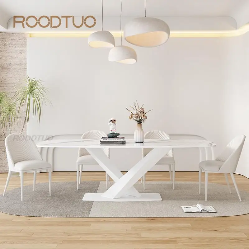 

Мебель для столовой, белый стол и стул, комбинированный современный дизайн, гранитный мрамор, минималистичный кухонный стол