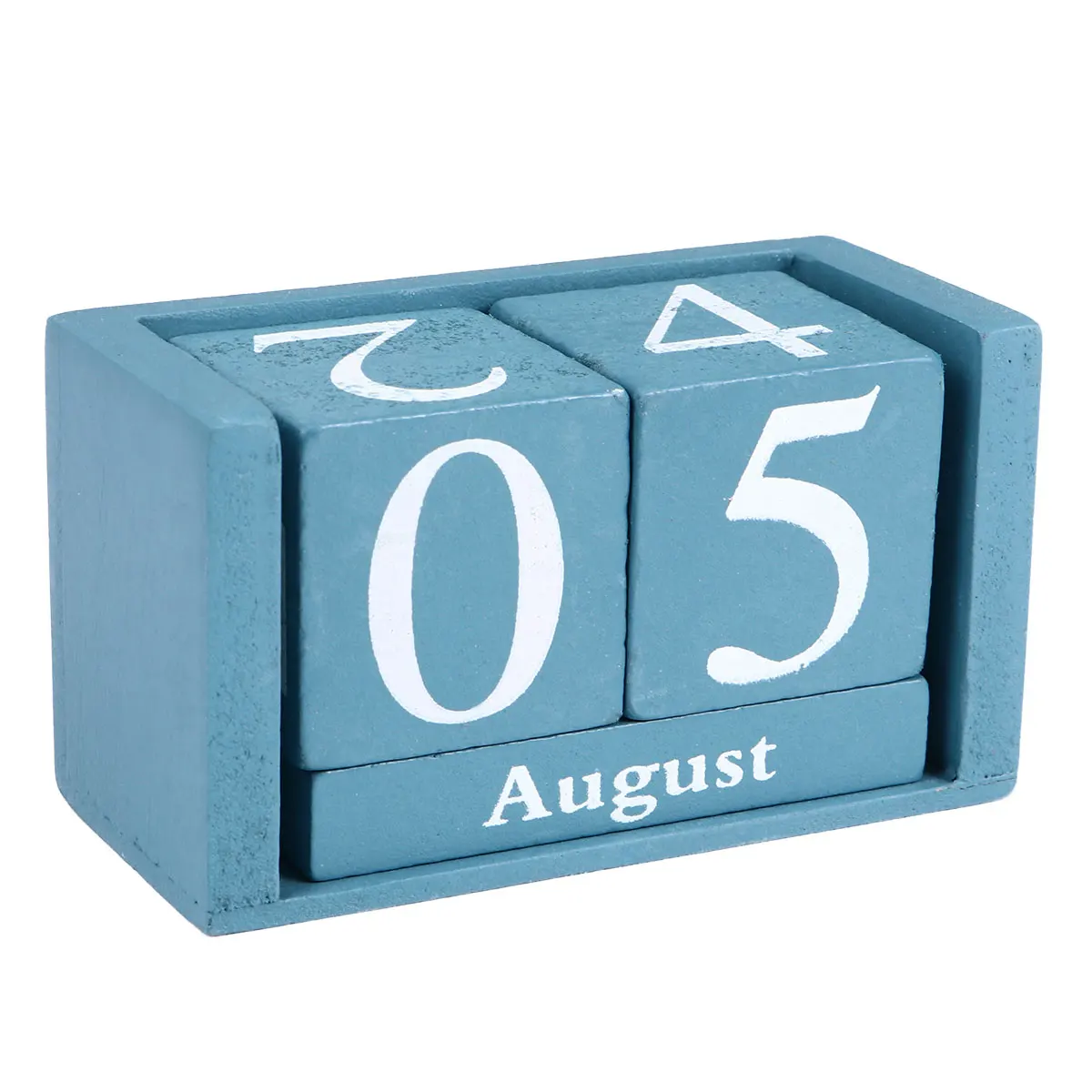 

Wooden Perpetual Blue Vintage Style Date Display Home Office Decoration Block Home Office Decor Desktop Wooden Calendar