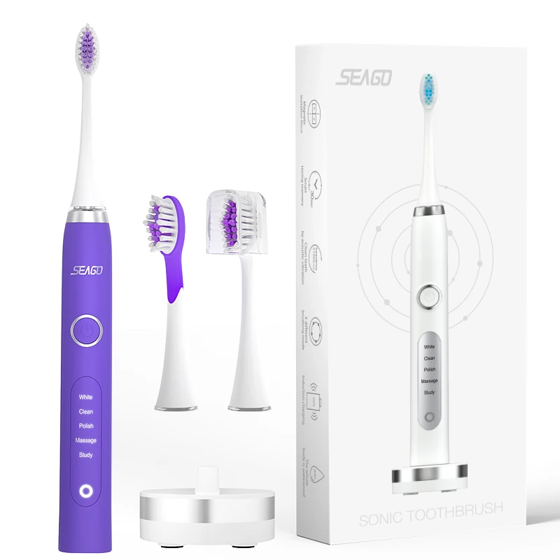 Electric Toothbrush Sonic Waterproof USB Rechargeable Replacement Brush Heads Smart Timer Adult Home IPX7 Waterproof