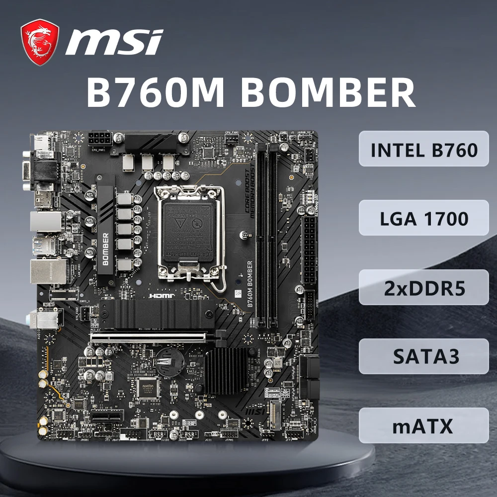 Placa base MSI B760M BOMBER compatible con LGA 1700 Intel 12th 13th procesador I5 12400F CPU DDR5 128GB PCIE 5,0 M.2 B760
