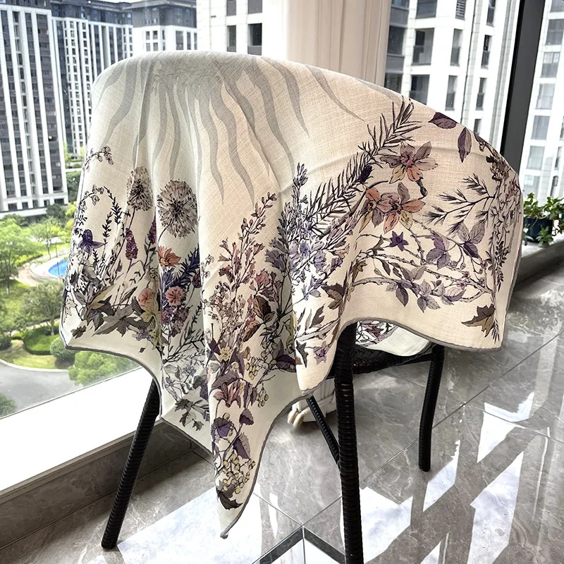 Silk Wool Scarf Women Head Neck Bag Bandannas 90CM Winter Accessories Cashmere Scarves Luxury Hand Rolled Edges Shawls