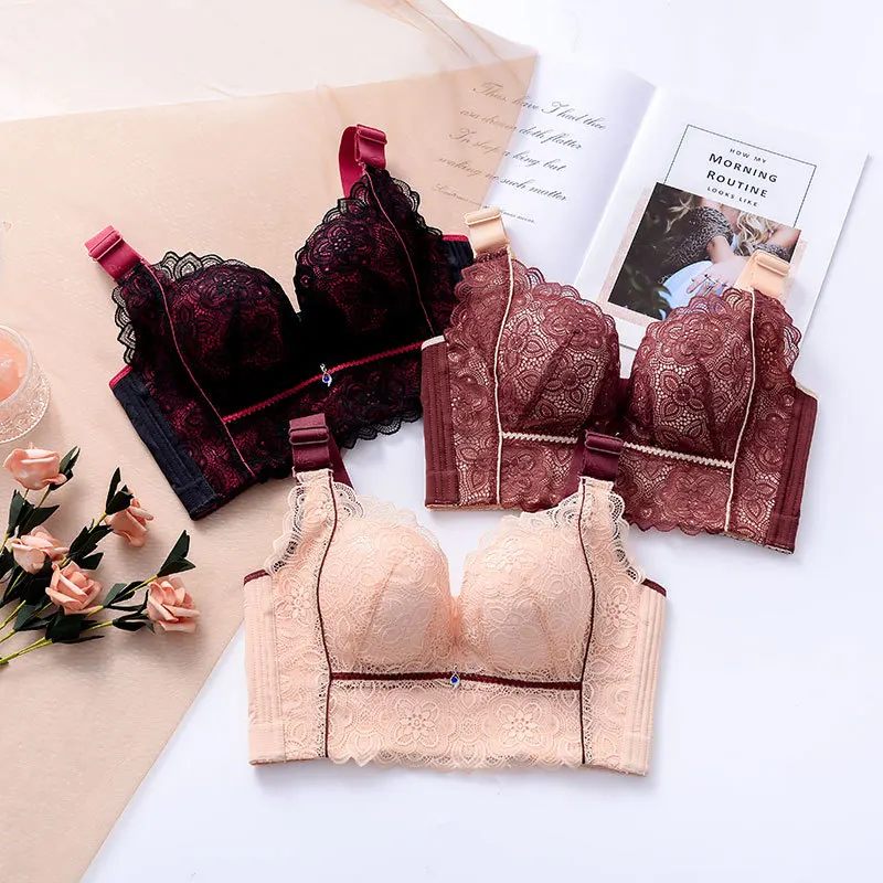 Large Size Underwear Push-up Thin Full Cover Cup Type Side Drawing Breathable Push up Anti-SAG Wireless Bra sexy lace bra