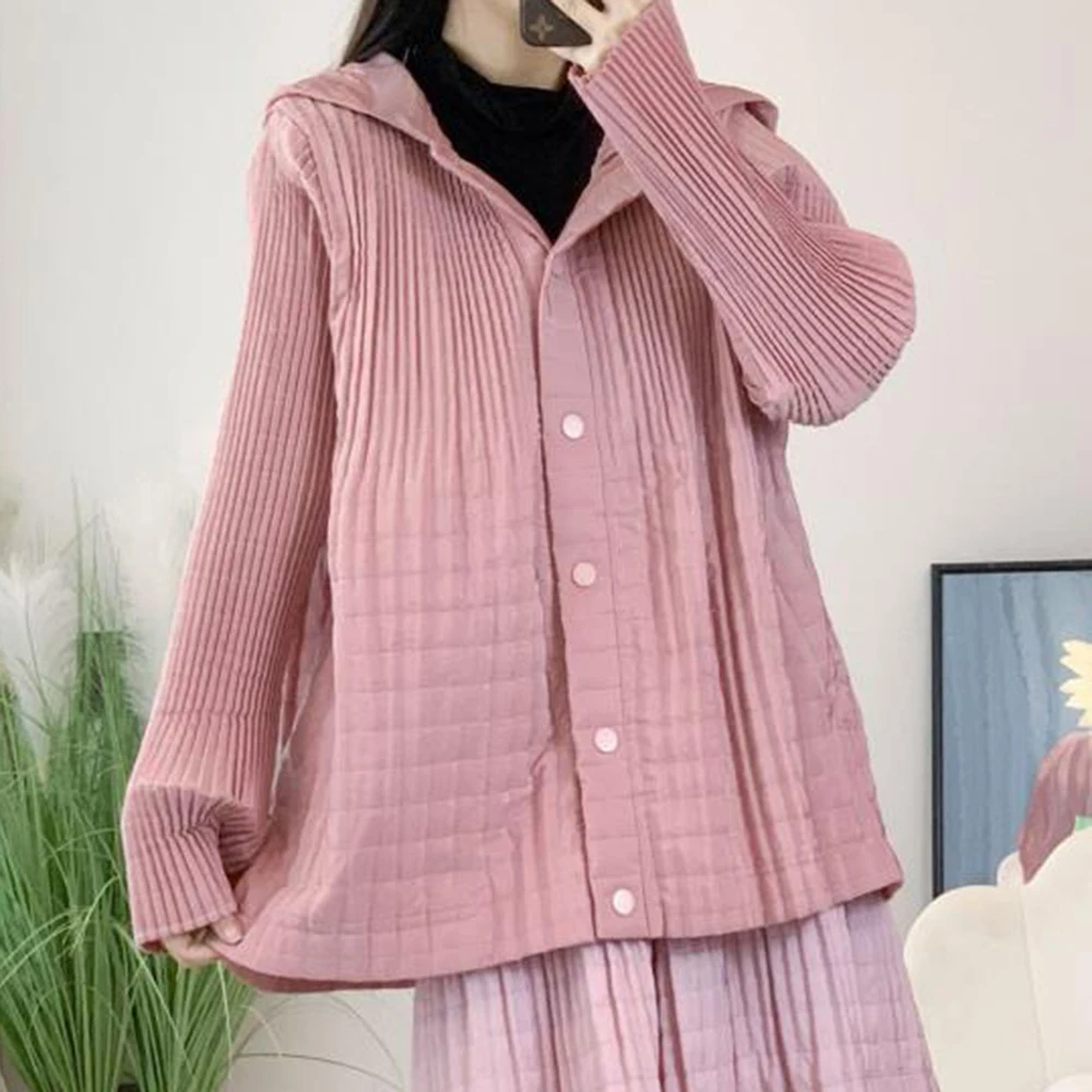 

Pleated cotton-padded jacket niche design hooded top 2025 autumn and winter high-end casual suit coat
