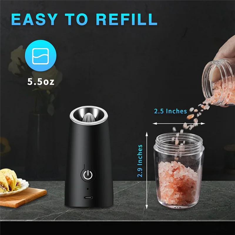 

ABRS-2PCS Электрический набор мельниц для соли и перца USB перезаряжаемый со светодиодной подсветкой Автоматические мельницы для специй