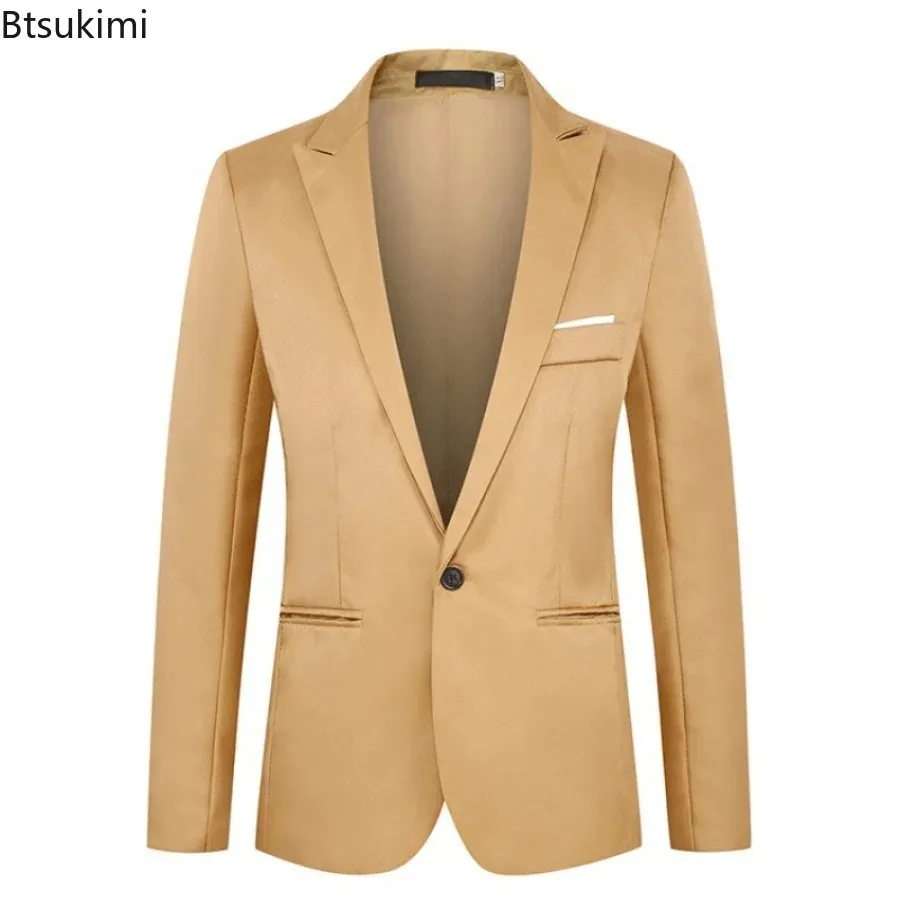 2026 New Men's Slim Blazers Fashion Single-button Business Casual Suit Jacket Solid Elegant Stylish Party Wedding Suit Tops Male