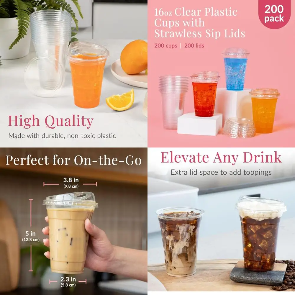 

16 oz Clear Plastic Cups Set, 200-Pack: Disposable Cups for Weddings, Parties, Drinks, Water, Beer, Cocktails