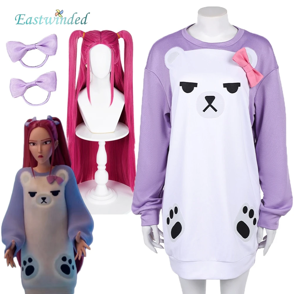 

Demon Hunter of KPop Mira Cosplay Purple Sleepdress Headwear White Bear Pajama Women Sleepwear Halloween Carnival Party Outfits