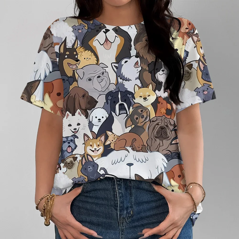 

3D Printed Girls Street Tshirt Fun and Cute Dog Pattern Women's T-shirt Fashionable Casual Comfortable and Colorful Short Sleeve