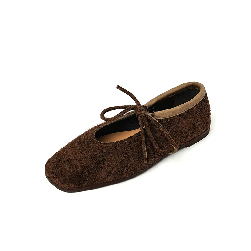 

Woman New Flats Handmade Mary Jane Spring Simple Shoes Girls Lace-Up Sexy Footwear Square Toe Genuine Leather Fashion Shoes