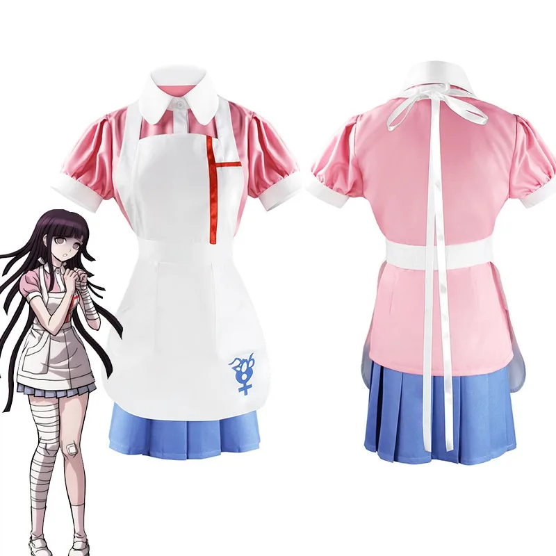 애니메이션 Danganronpa Mikan Tsumiki 코스프레 의상 간호사 유니폼 절망 궁극적 인 메이드 복장 풀 세트 카니발 파티 드레스 여성