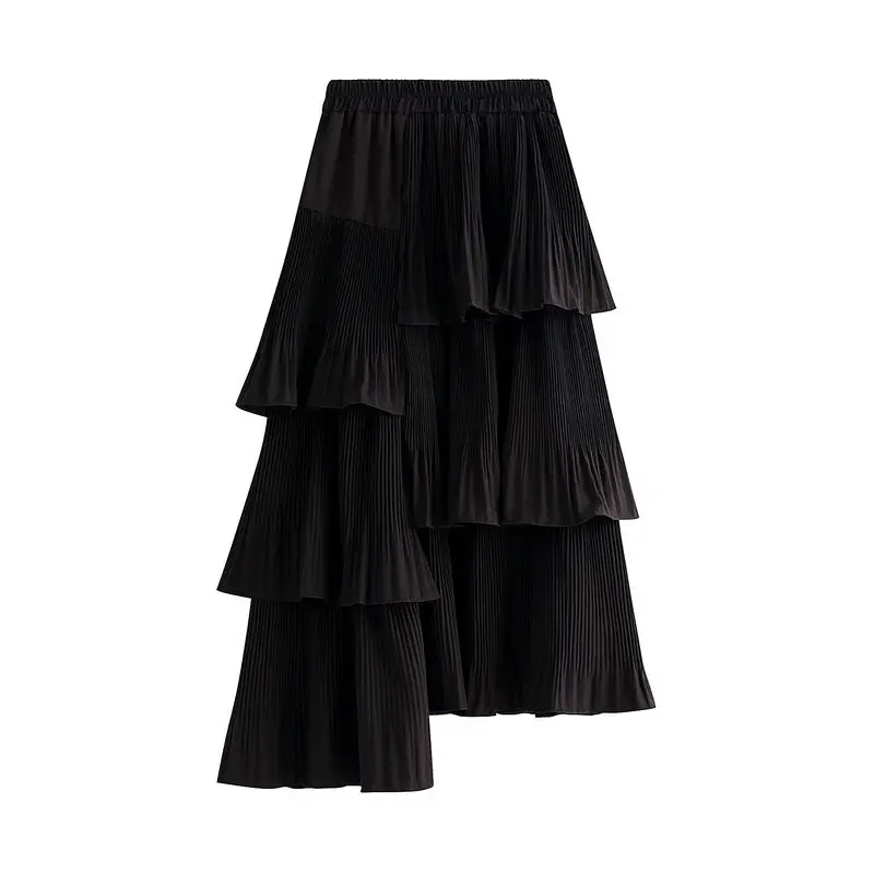 Kpop Pleated Ruffled Patchwork Irregular Solid Causal Women Skirts All Match Skirt Sexy Chic Fashion Elegant Mujer Faldas