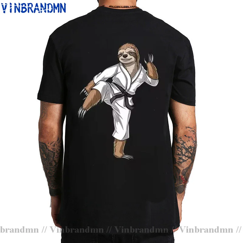 Funny Sloth Karate T-Shirt Japanese Anime Manga Kung Fu Sloth T Shirt men Humor Joke MMA Animal Print Tee Shirt Muay Thai TShirt