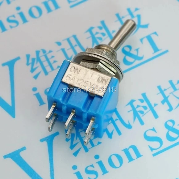 

20 шт./лот, синие 6-контактные миниатюрные тумблеры DPDT ON-ON 6A125VAC MTS-202, мини-тумблер