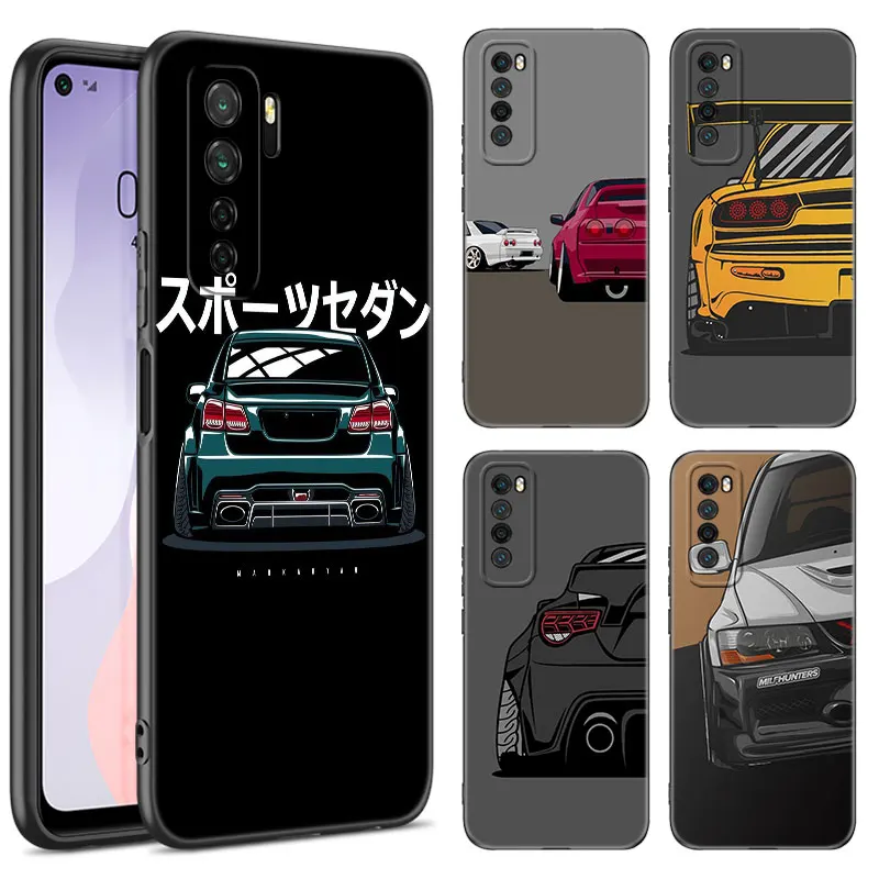 Cartoon Car Tail Light Black Phone Case For Huawei Nova 8 9 10 SE 11 Ultra 12 Pro 7i 8i 11i 11E Y70 Plus Y60 Y61 Y71 Y90 Y91