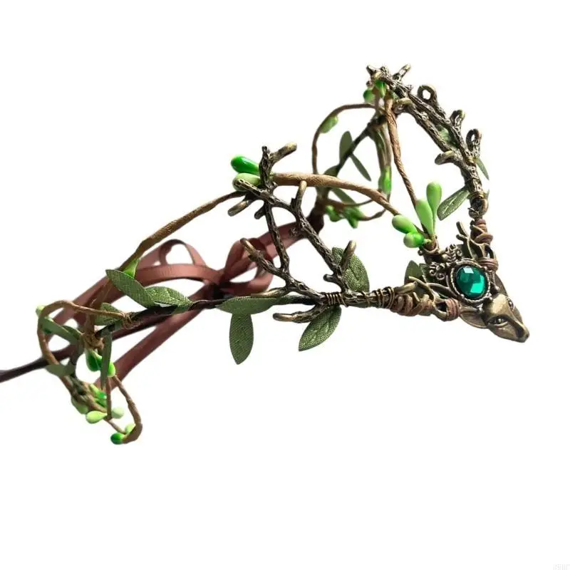 

39BC Artistic Antler Vine Hairhoop Hair Ornament With Vine And Leaves Designs Elf Tiaras For Comfortable Wear and Elegances